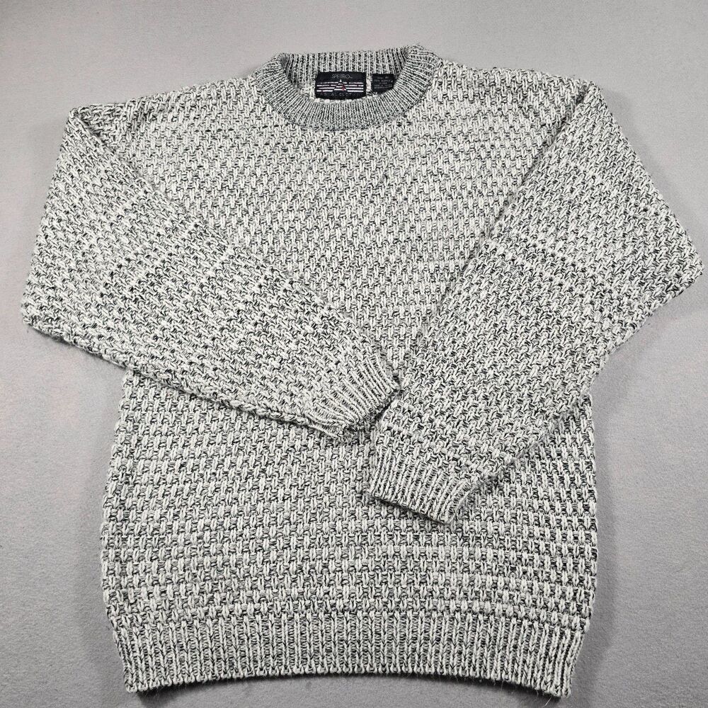 Spettro Men's Medium Gray White Marled Crewneck Pullover Knit Sweater